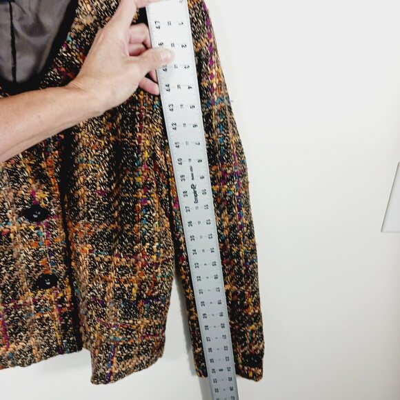 Dialogue SZ 14 Tweed Jacket Long Sleeve Button Front Brown/Green/Burgundy/Cream - Picture 14 of 16